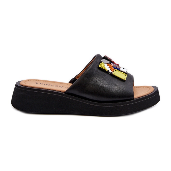 Vinceza Infradito da donna in pelle con decorazione Asames nera nero