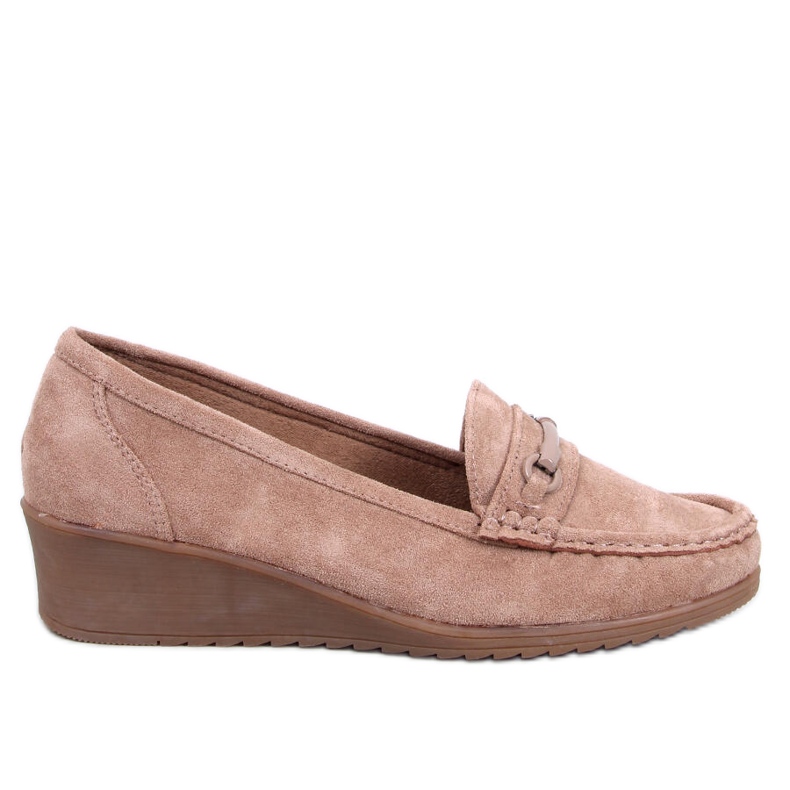 Mocassini con zeppa color kaki indiano beige