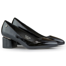 Eleganti décolleté con tacco medio in vernice nera nero