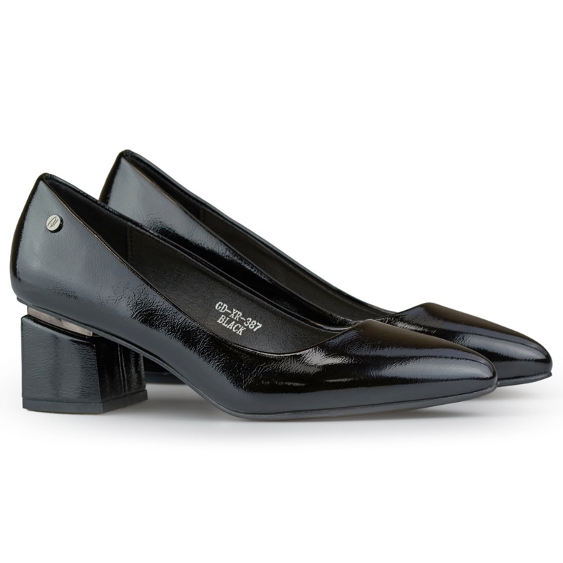 Eleganti décolleté con tacco medio in vernice nera nero