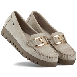Mocassini da donna beige scuro con suola comoda