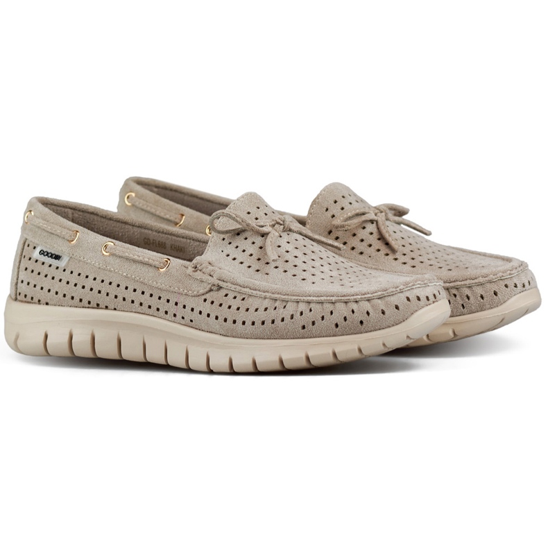 Mocassini da donna beige traforati, mocassini da donna comodi e confortevoli