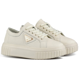 Scarpe sportive da donna beige in pelle naturale, scarpe sportive da donna in pelle