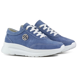 Sneakers da donna realizzate in pelle naturale nel colore jeans blu