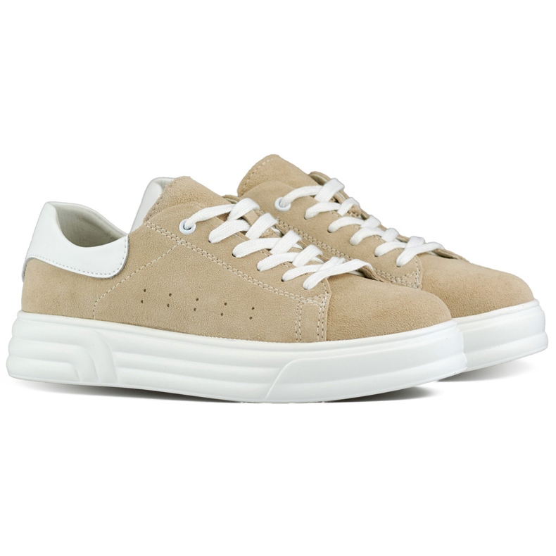 Scarpe da donna in pelle con suola piatta, colore beige