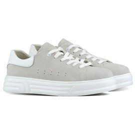 Scarpe da donna in pelle con suola piatta, colore grigio