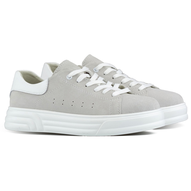 Scarpe da donna in pelle con suola piatta, colore grigio