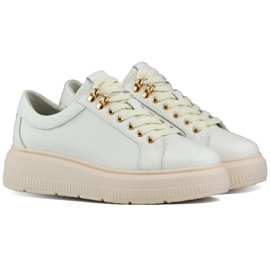Scarpe da donna in pelle beige con lacci sul plateau