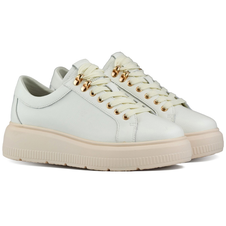 Scarpe da donna in pelle beige con lacci sul plateau