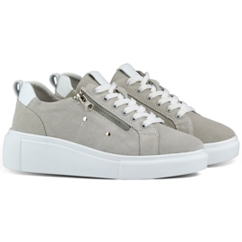 Scarpe sportive da donna in pelle grigia grigio