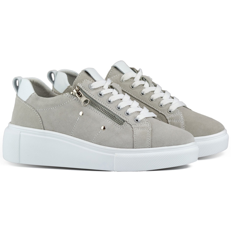 Scarpe sportive da donna in pelle grigia grigio