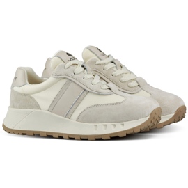 Sneakers da donna beige, scarpe sportive da donna in pelle
