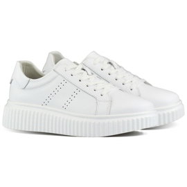 Scarpe sportive da donna bianche in pelle naturale, scarpe da donna in pelle bianca