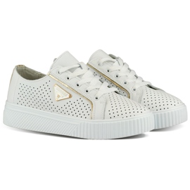 Scarpe sportive da donna bianche traforate in pelle naturale bianco