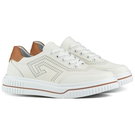 Scarpe stringate bianche da donna realizzate in pelle naturale bianco
