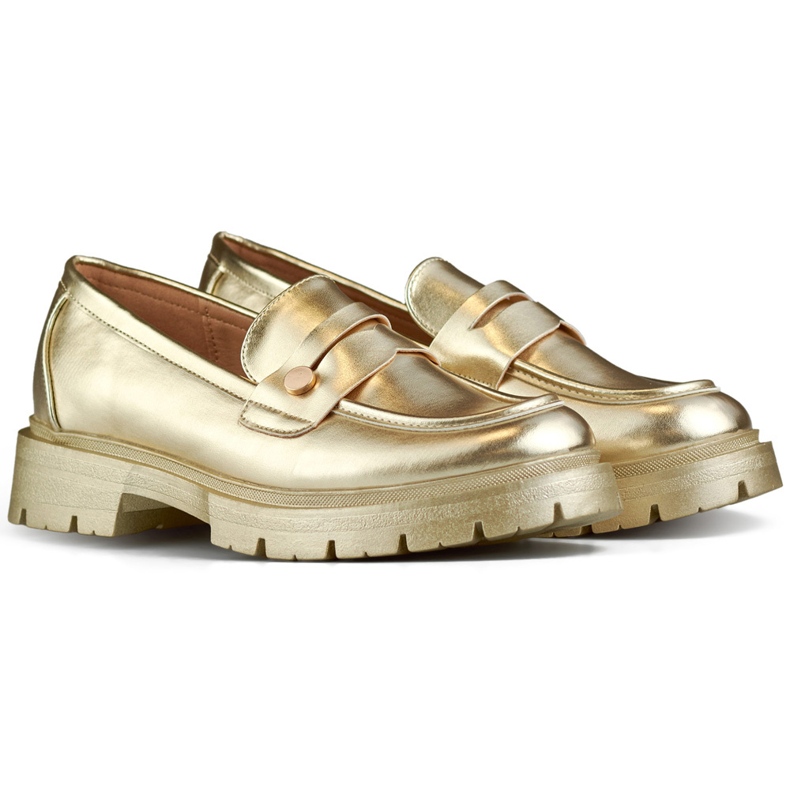 Scarpe dorate da donna con suola spessa d'oro