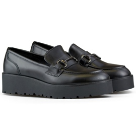 Scarpe da donna nere con zeppa bassa, scarpe da donna con plateau, nere nero