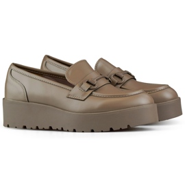 Scarpe da donna marroni con zeppa bassa, scarpe da donna con plateau marrone beige