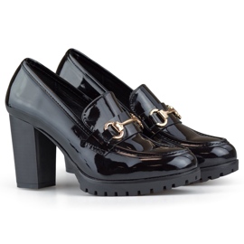 Scarpe da donna in vernice con tacco alto, décolleté in vernice nera nero