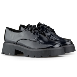 Scarpe stringate in vernice nera, scarpe da donna con suola spessa nero