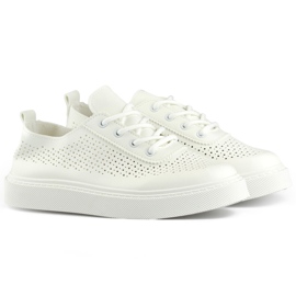 Sneakers da donna bianche traforate con suola spessa bianco