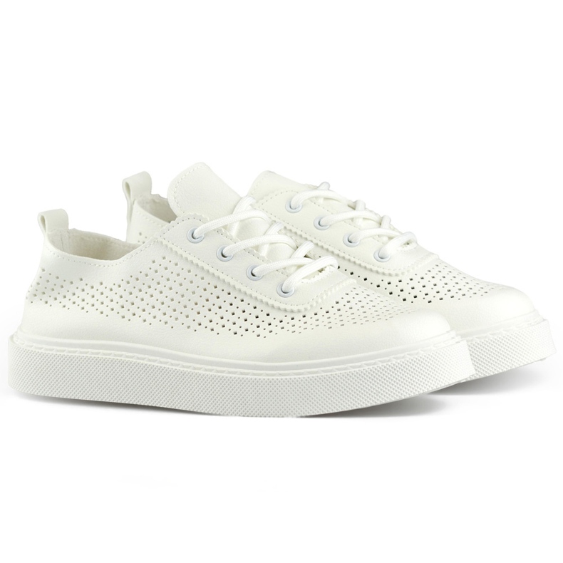 Sneakers da donna bianche traforate con suola spessa bianca