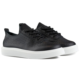 Sneakers da donna nere traforate con suola spessa nero