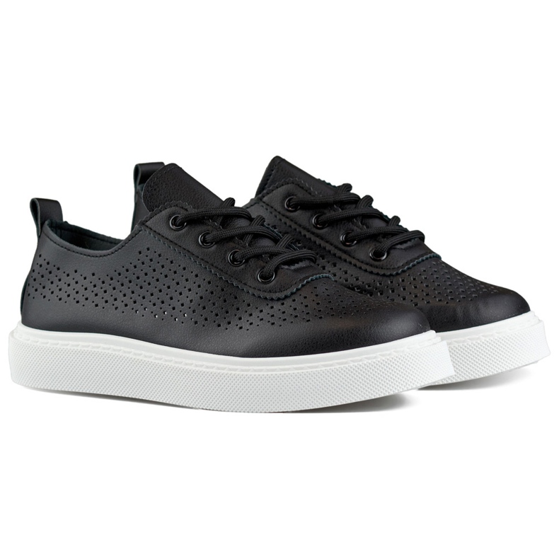 Sneakers da donna nere traforate con suola spessa nero