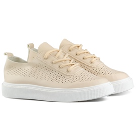 Sneakers da donna beige traforate con suola spessa