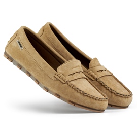 Mocassini da donna in camoscio beige scuro, mocassini comodi