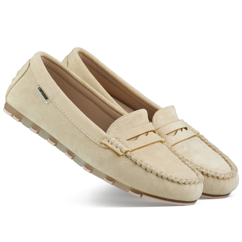 Mocassini da donna in camoscio beige, mocassini comodi