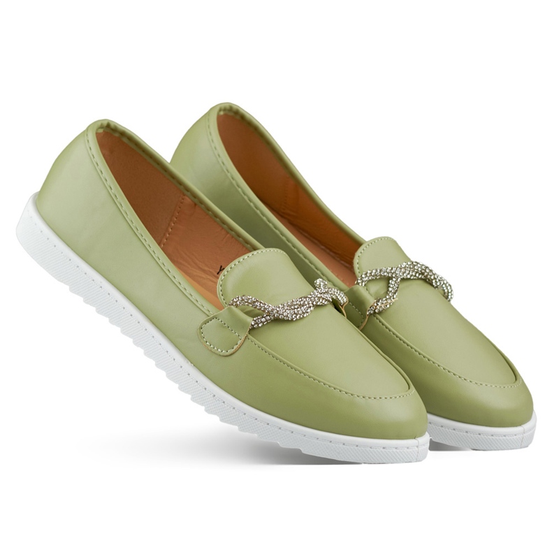 Comodi mocassini da donna con strass verde