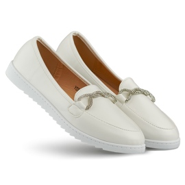 Comodi mocassini da donna bianchi con strass bianco