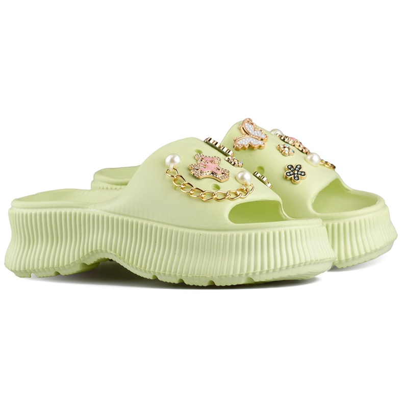 Infradito da donna in gomma verde chiaro con decorazioni