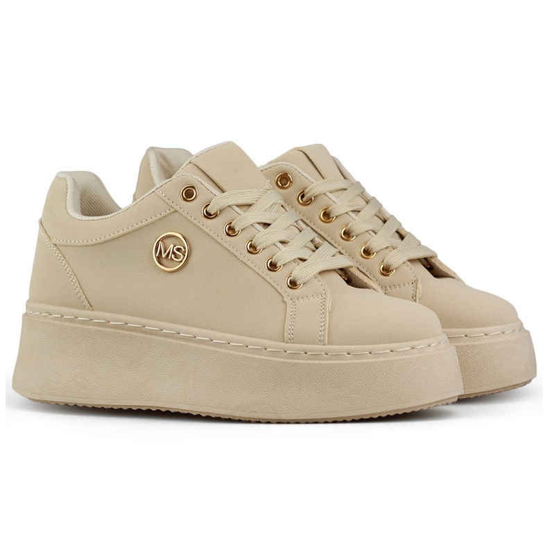 Sneakers beige da donna con suola spessa
