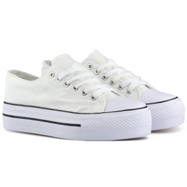Sneakers bianche con suola spessa, classiche sneakers bianche da donna bianca