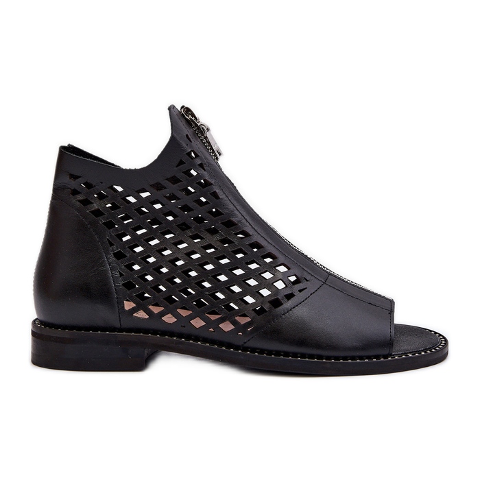 Zazoo 977/L Sandali Traforati In Pelle Con Cerniera nero
