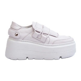 Zazoo 1833 Scarpe da ginnastica da donna in pelle con suola massiccia, bianche bianco