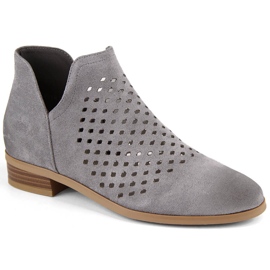 Stivaletti da donna in camoscio con cut-out, grigio Vinceza 58240