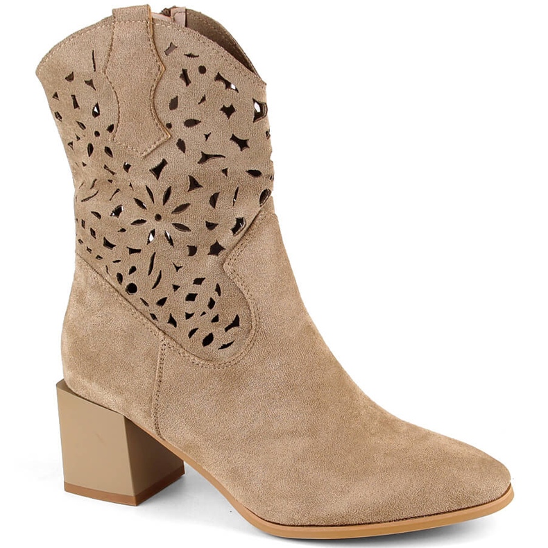Stivali texani traforati da donna in camoscio, beige Jezzi ASA217-7