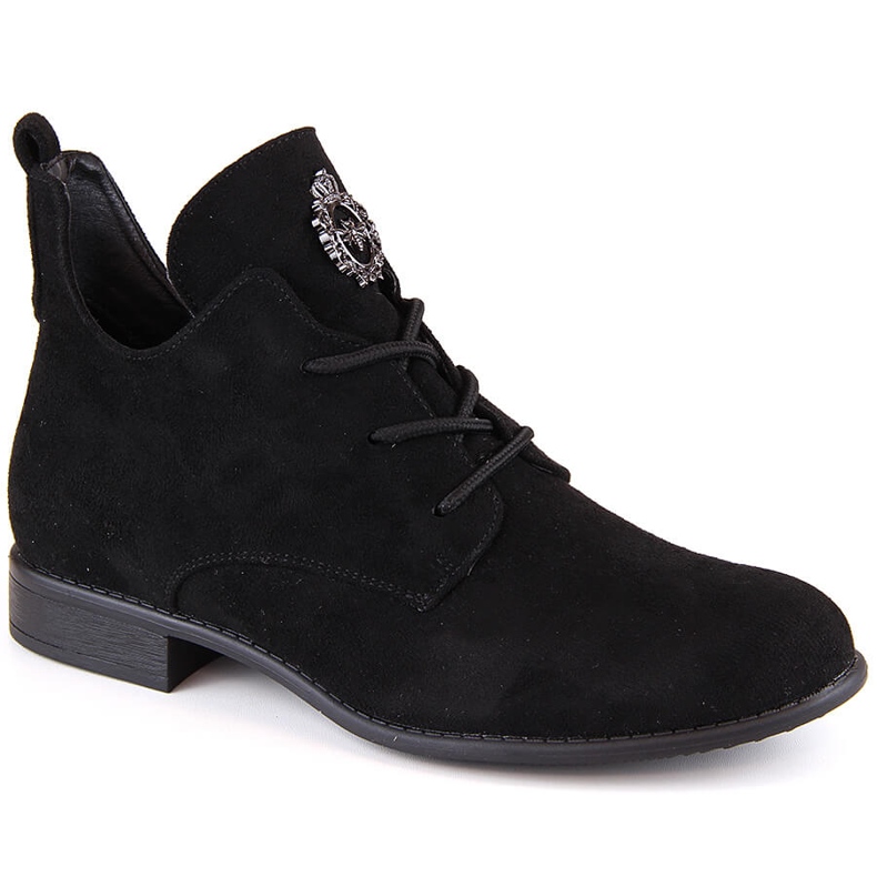 Stivaletti da donna con tacco basso in camoscio nero Jezzi ASA142-54