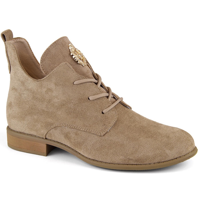 Stivaletti da donna con tacco basso in camoscio beige Jezzi ASA142-54