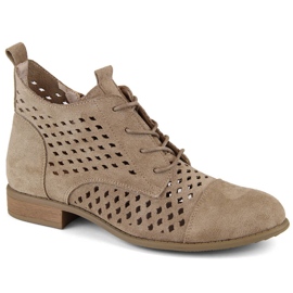 Stivaletti traforati da donna in camoscio con tacco basso, beige Jezzi ASA142-45