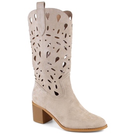 M. DASZYŃSKI Stivali da donna in pelle scamosciata traforata, beige chiaro M.Daszyński MR2337-3