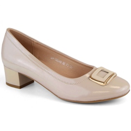 Scarpe da donna in vernice beige con tacco alto, Vinceza 58248
