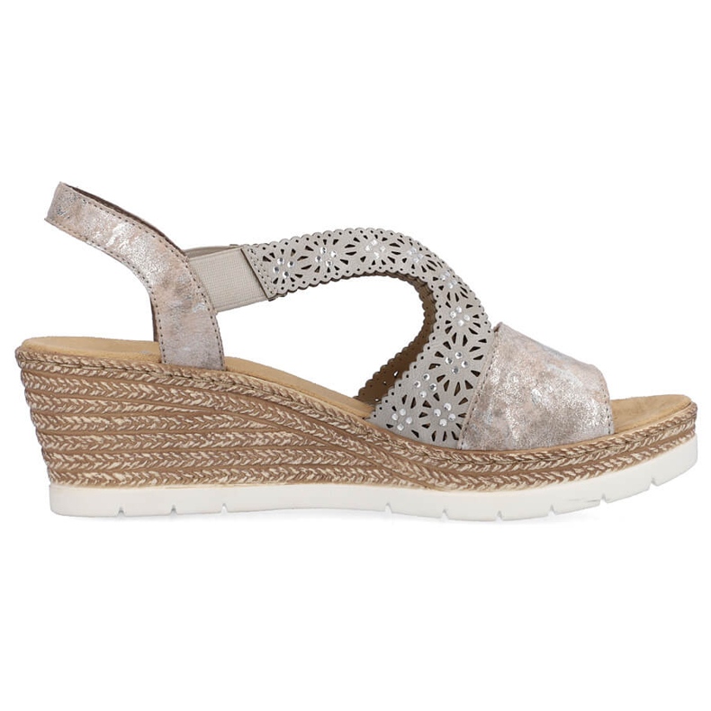 Comodi sandali slip-on da donna con zeppa multi Rieker 61916-91 beige