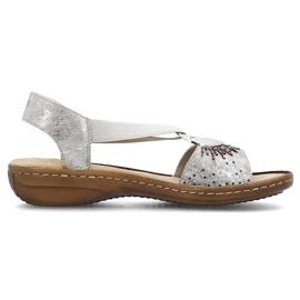 Comodi sandali slip-on da donna con elastico metallico Rieker 60880-90 argento