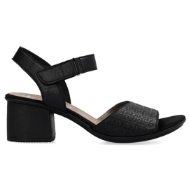 Comodi sandali da donna in pelle con tacco alto e velcro, neri Rieker 64693-00 nero