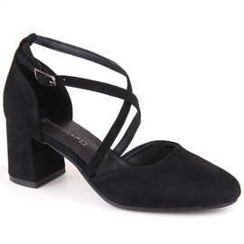 Eleganti sandali da donna in camoscio con tacco alto, neri Potocki SZ12341 nero