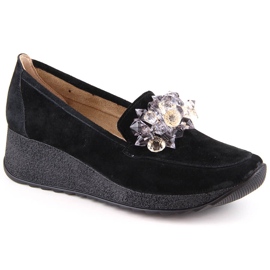 Scarpe da donna con zeppa in pelle scamosciata con cristalli, nero Filippo DP4563